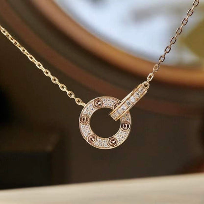 [Renovia Jewelry]LOVE 7.6MM NECKLACE ROSE GOLD AND SILVER  FULL DIAMOND