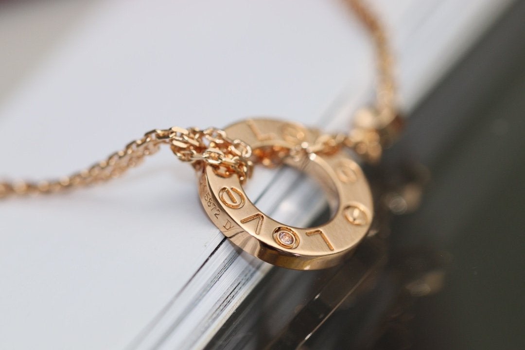 [Renovia Jewelry]LOVE NECKLACE ADJUSTABLE ROSE GOLD 2 DIAMOND
