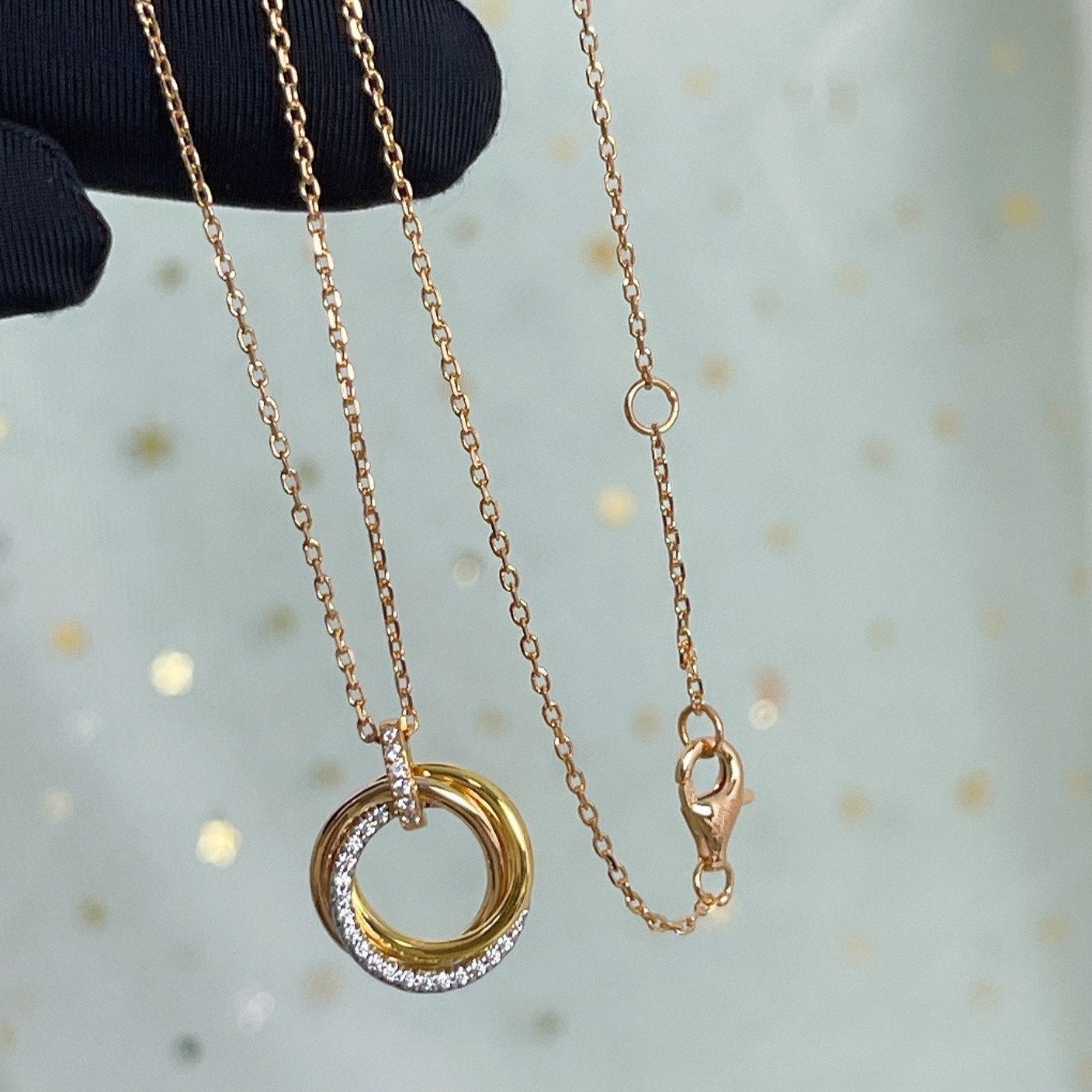 [Renovia Jewelry]TRINITY NECKLACE SILVER GOLD PINK GOLD DIAMONDS