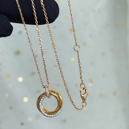 [Renovia Jewelry]TRINITY NECKLACE SILVER GOLD PINK GOLD DIAMONDS