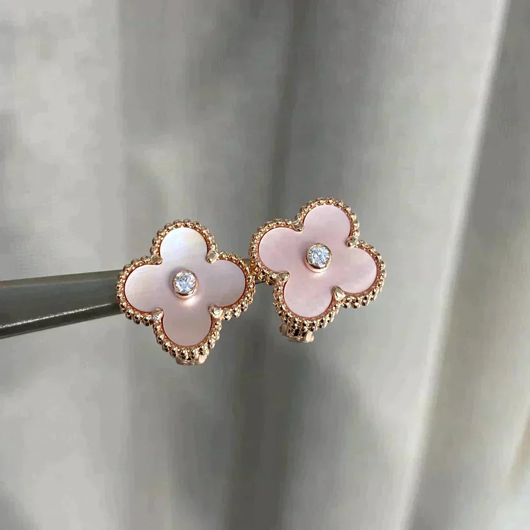 [Renovia Jewelry]CLOVER MEDIUM 1 MOTIFS  PINK MOP DIAMOND EARRINGS