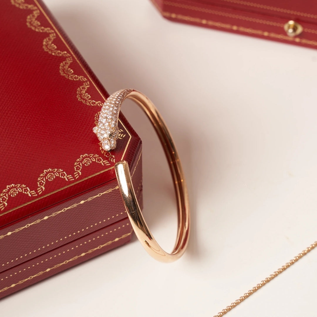 [Renovia Jewelry]PANTHERE ROSE GOLD DIAMOND OPEN BRACELET
