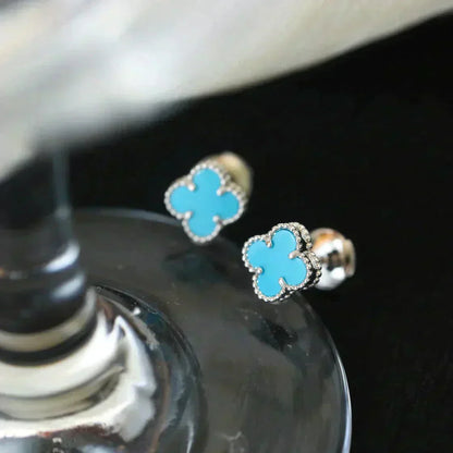 [Renovia Jewelry]CLOVER MINI 9.5MM ONYX STUD EARRINGS SILVER