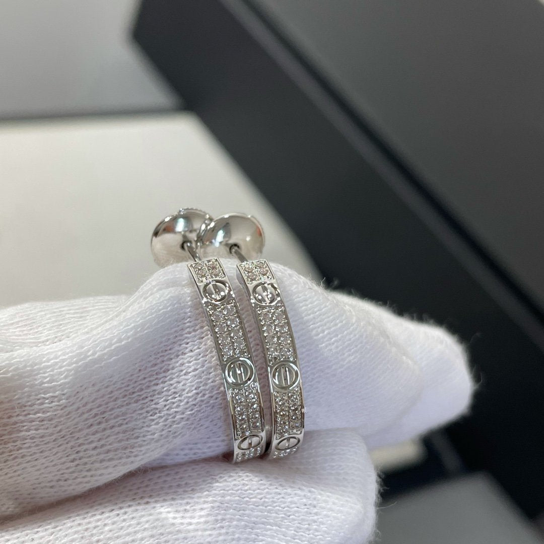 [Renovia Jewelry]LOVE DIAMOND SILVER HOOP EARRINGS