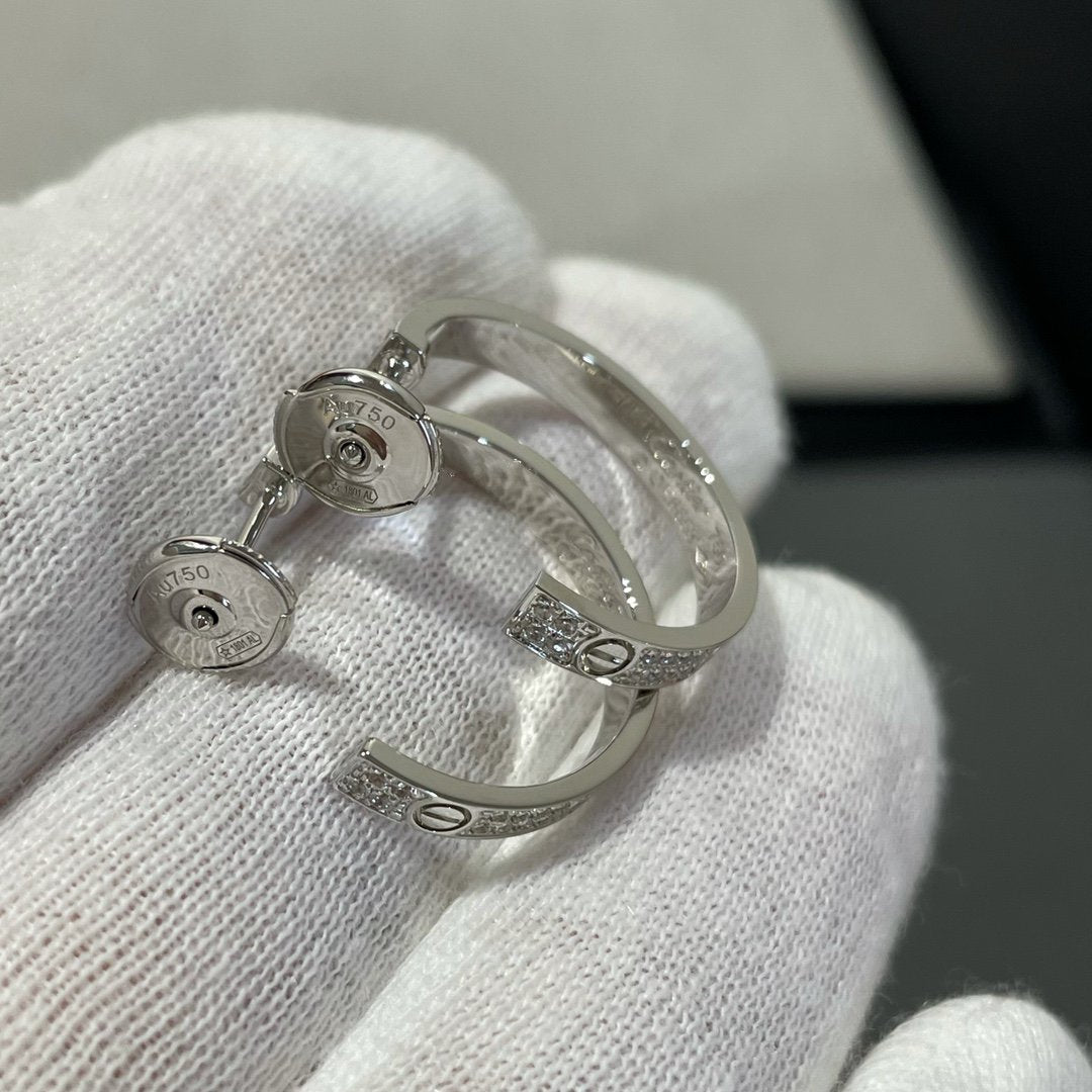 [Renovia Jewelry]LOVE DIAMOND SILVER HOOP EARRINGS