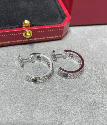 [Renovia Jewelry]LOVE CERAMIC DIAMOND PAVED SILVER EARRINGS