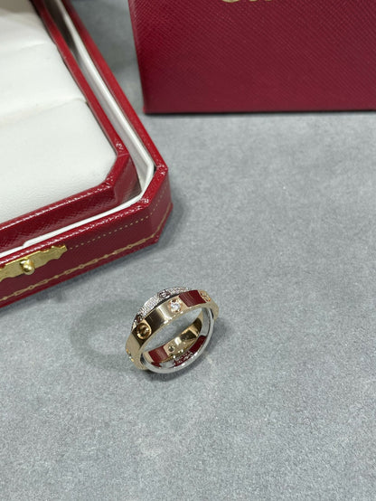 [Renovia Jewelry]LOVE PINK GOLD SILVER DIAMOND DOUBLE RING