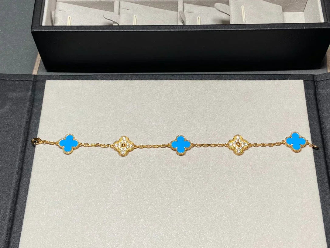 [Renovia Jewelry] CLOVER 5 MOTIF BLUE AGATE BRACELET COLLECTION