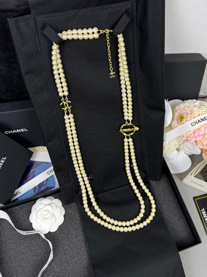 [Renovia Jewelry]25K Pencil Double C Double-Layer Pearl Sweater Chain