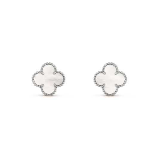 [Renovia Jewelry]CLOVER MEDIUM 1 MOTIFS  WHITE MOP EARRINGS SILVER