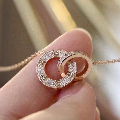 [Renovia Jewelry]LOVE 7.6MM NECKLACE ROSE GOLD AND SILVER  FULL DIAMOND