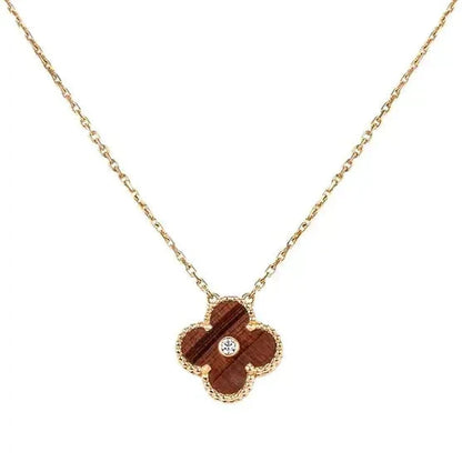 [Renovia Jewelry]CLOVER 15MM DIAMOND AND YELLOW TIGER'S EYE AGATE necklace