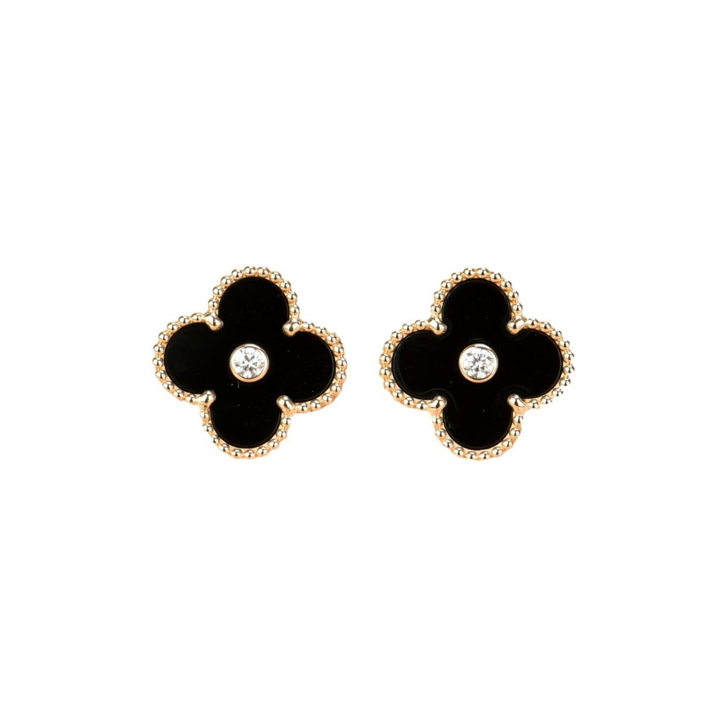 [Renovia Jewelry]CLOVER MEDIUM 1 MOTIFS ONYX DIAMOND EARRINGS