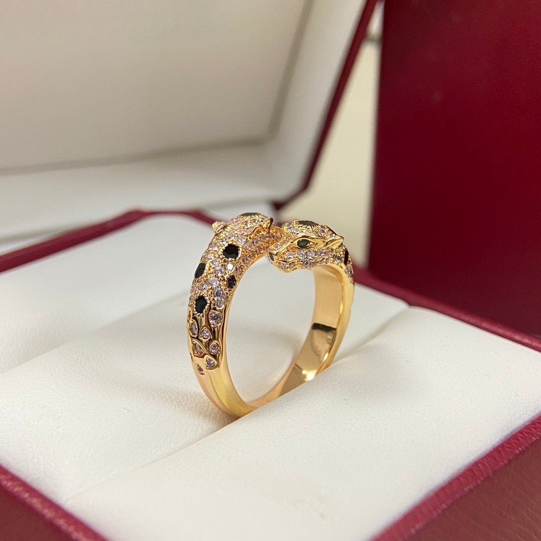 [Renovia Jewelry]FULL DIAMOND DOUBLE LEOPARD HEAD RING