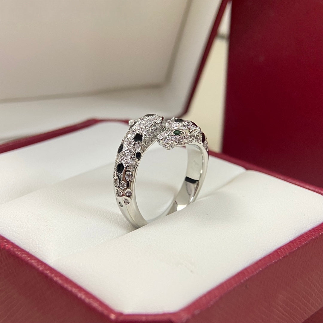 [Renovia Jewelry]FULL DIAMOND DOUBLE LEOPARD HEAD RING