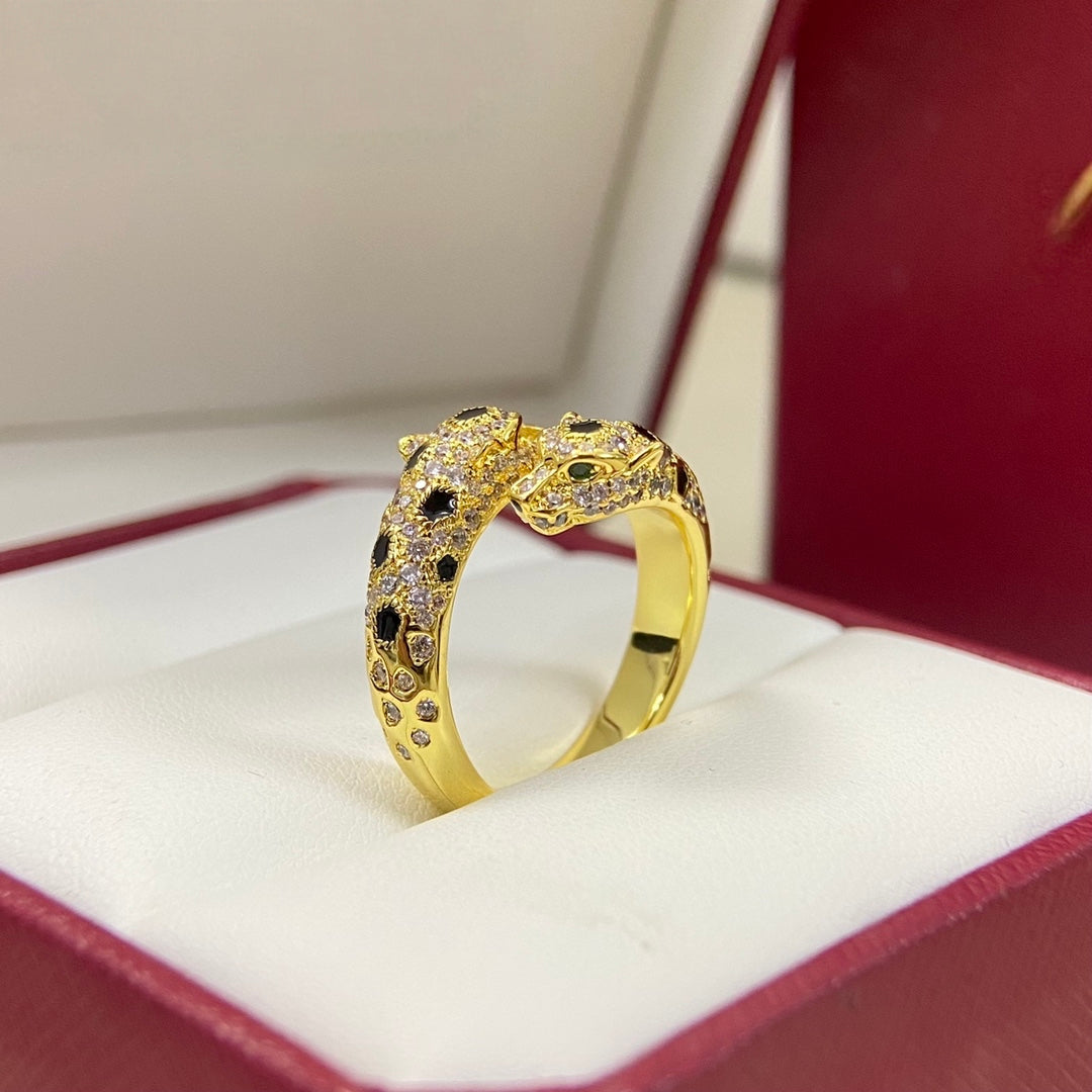 [Renovia Jewelry]FULL DIAMOND DOUBLE LEOPARD HEAD RING